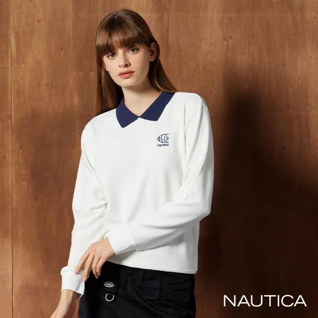 【NAUTICA】女裝 撞色衣領休閒POLO衫(白)