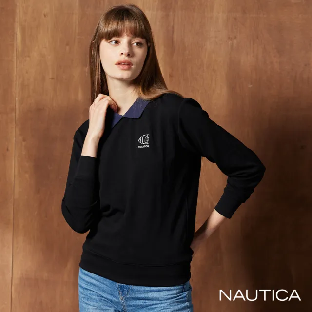 【NAUTICA】女裝 撞色衣領休閒POLO衫(深藍)
