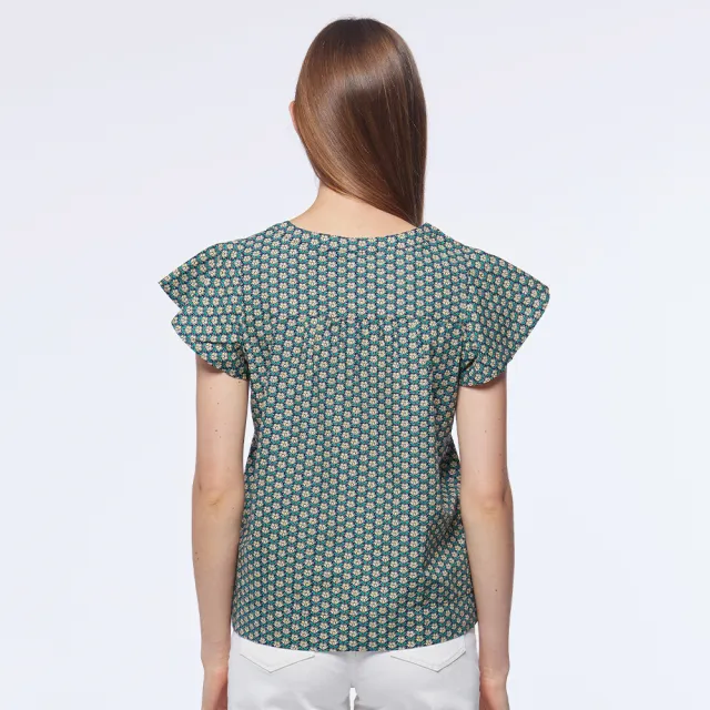 【NAUTICA】女裝 荷葉邊短袖襯衫(綠)
