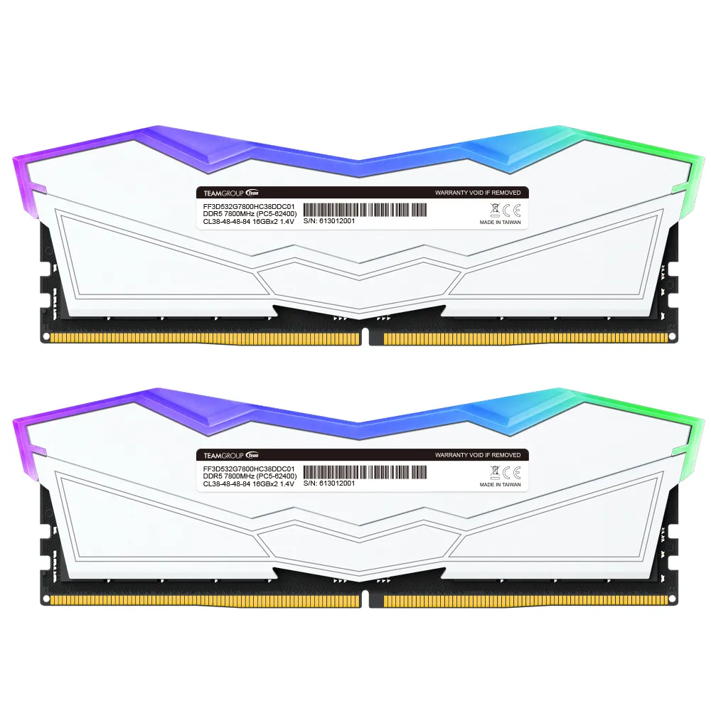 【Team 十銓】T-FORCE DELTA RGB 炫光 DDR5 7800 32GB 16Gx2 CL38 白色 桌上型超頻記憶體