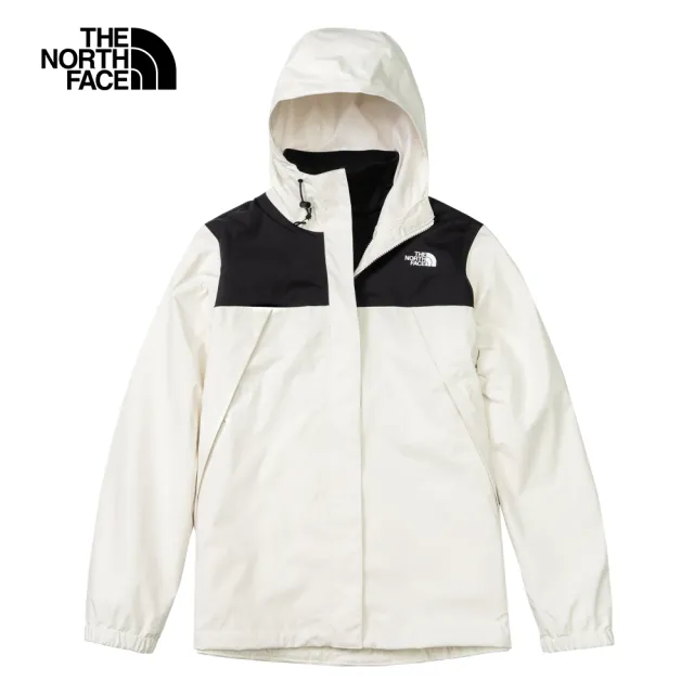 【The North Face 官方旗艦】北面女款米白色防水透氣連帽三合一外套｜7QW6ROU(內搭抓絨款)