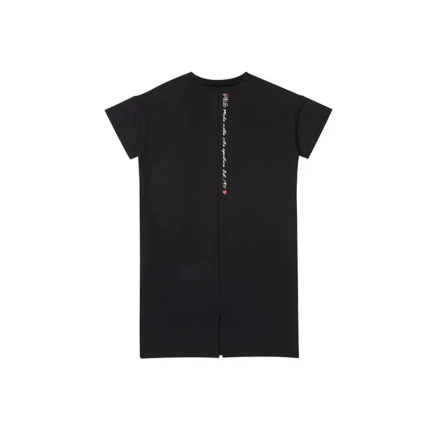 【FILA官方直營】#幻遊世界 女款 棉質短袖圓領洋裝-黑(5DRY-1435-BK)