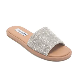 【steve madden】SIENNA-R 鑽面平底涼拖鞋(銀色)
