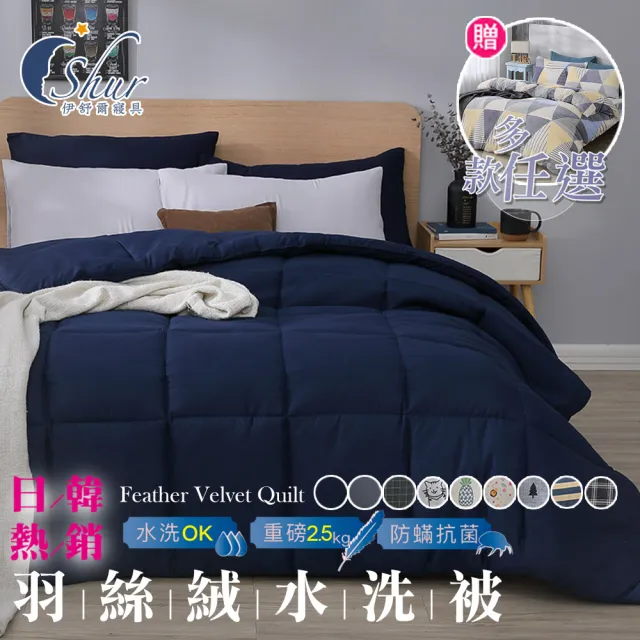 【ISHUR 伊舒爾】贈法蘭絨兩用被套1入 韓系經典可水洗羽絲絨被 雙人2.5kg(棉被/被子/多款任選)