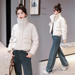 【BRIGA HBLJRD162】BRIGA HBLJRD162設計師款柔軟皮加厚立領麵包服韓版白鴨絨羽絨外套(HBLJRD162)