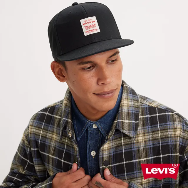 【LEVIS 官方旗艦】男女同款 可調式工裝版帽 / 雙馬標誌布章 / 黑 人氣新品 D7820-0003