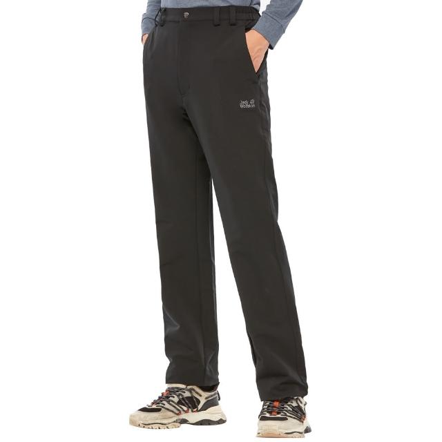【Jack wolfskin 飛狼】男 防撥水極簡彈性休閒長褲 登山褲(黑)