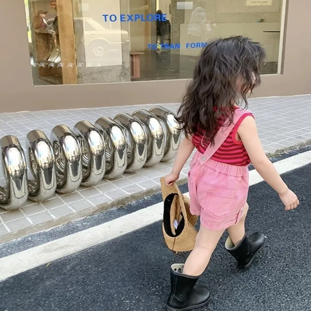 【安朵童舖】現貨韓版女童夏季背心吊帶套裝兒童背心上衣吊帶褲條紋背心上衣吊帶褲兩件式套裝童裝(049)