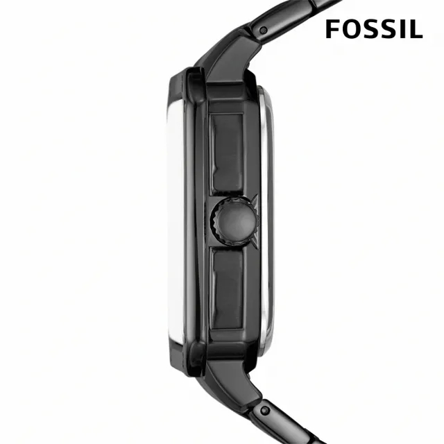 【FOSSIL 官方旗艦館】Inscription 酷黑復古方型手錶 黑色不鏽鋼鍊帶 42MM ME3238