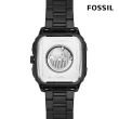 【FOSSIL 官方旗艦館】Inscription 酷黑復古方型手錶 黑色不鏽鋼鍊帶 42MM ME3238