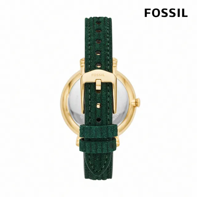 【FOSSIL 官方旗艦館】Jacqueline 優雅珠光晶鑽日月女錶 綠色真皮錶帶 指針手錶 36MM ES5244