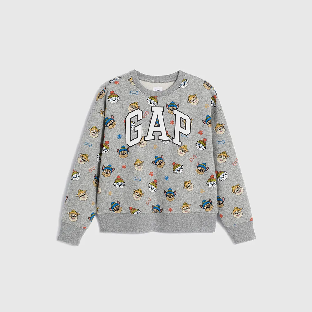 【GAP】男童裝 Gap x 汪汪隊立大功聯名 Logo印花刷毛圓領大學T-灰色(889505)