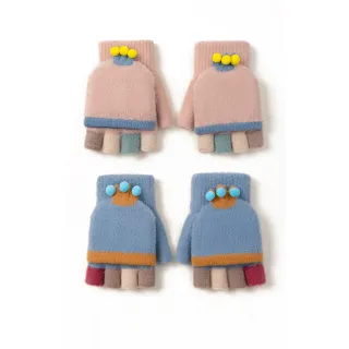 【gordi】兒童翻蓋兩用針織手套 露指手套 秋冬防寒保暖手套