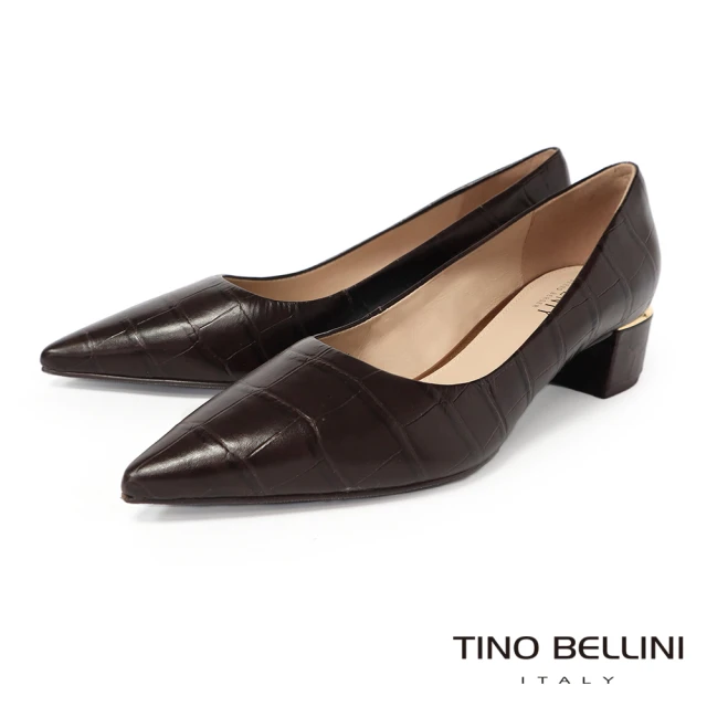 TINO BELLINI 貝里尼 巴西進口石紋尖頭低跟鞋FWCV036B-6(可可)