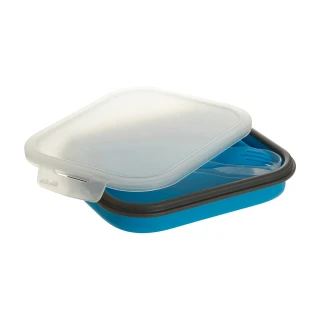【Premier】附餐具矽膠摺疊便當盒 藍(環保餐盒 保鮮盒 午餐盒 飯盒)