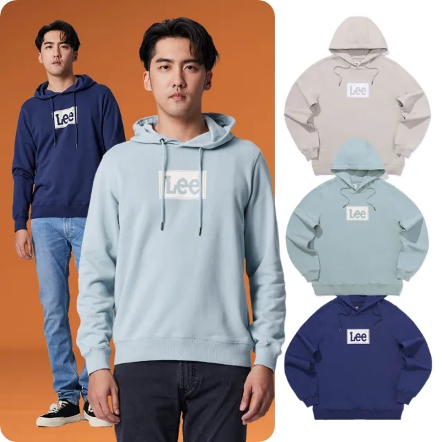 【Lee】男裝 長袖帽T / 方框LOGO 共3色 標準版型(LB33001797W / LB330017742 / LB330017745)