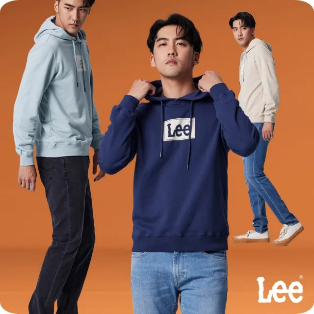 【Lee】男裝 長袖帽T / 方框LOGO 共3色 標準版型(LB33001797W / LB330017742 / LB330017745)