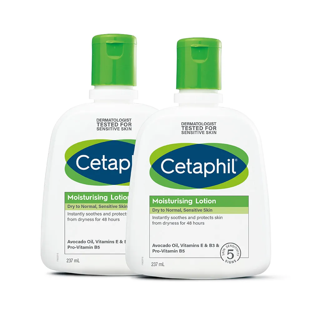 【Cetaphil 舒特膚】官方直營 長效潤膚乳 237ml*2入(臉部身體乳液/敏感肌/保濕/B3/B5/乾燥粗糙)