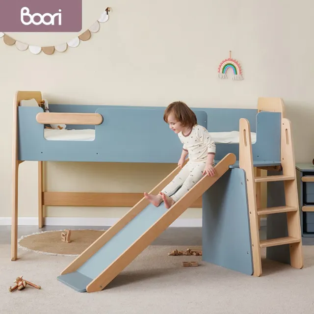 【成長天地】澳洲Boori 實木兒童高架床半高床單人床爬梯款附滑梯BR013+BR014(澳洲30年嬰童知名品牌)