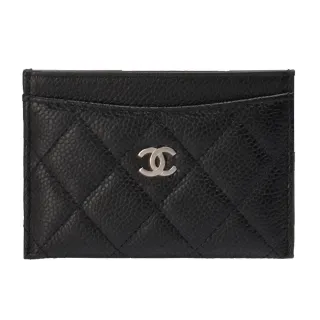 【CHANEL 香奈兒】經典菱格粒紋牛皮小香LOGO銀釦信用卡套/卡夾(黑AP0213C-BLK-SS)