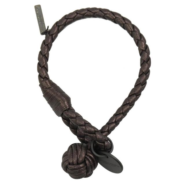 【BOTTEGA VENETA 寶緹嘉】簡約 編織LOGO雙鐵牌吊飾手環 金屬咖 