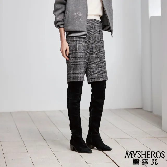 【MYSHEROS 蜜雪兒】棉質七分褲 前釦拉鍊 經典格紋好搭(灰)