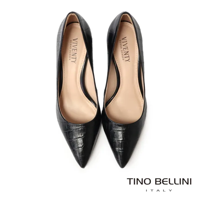 【TINO BELLINI 貝里尼】巴西進口石紋尖頭高跟鞋FWDV025-1(黑色)