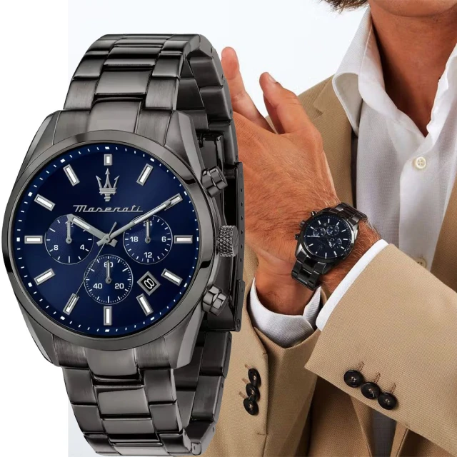 MASERATI 瑪莎拉蒂MASERATI 瑪莎拉蒂 Attrazione系列 三眼計時手錶 藍色 新年禮物(R8853151012)