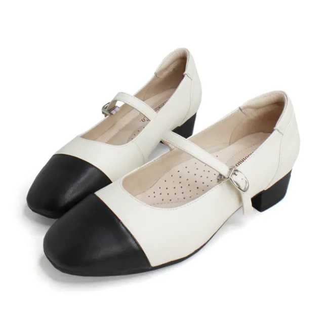 【Robinlo】羊皮低跟溫柔小香風拼色瑪莉珍鞋MAEGAN(法式黑/奶油白)