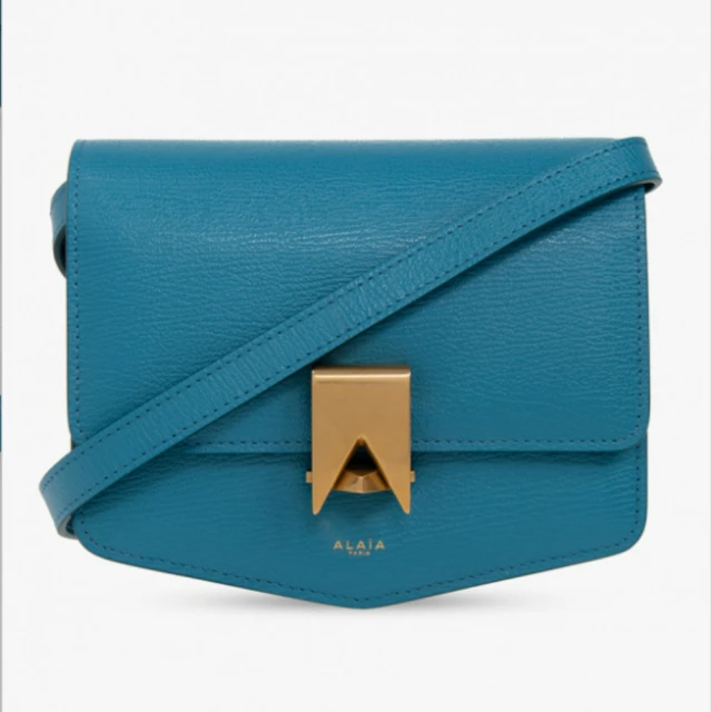 ALAIA 時尚流行三層造型設計孔雀藍金釦包(藍)優惠推薦