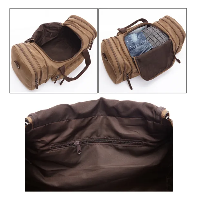 【JOYFUL LIFE 特樂生活】韓版復古大容量帆布可加長旅行袋(手提袋/肩背包/旅行包/行李包)