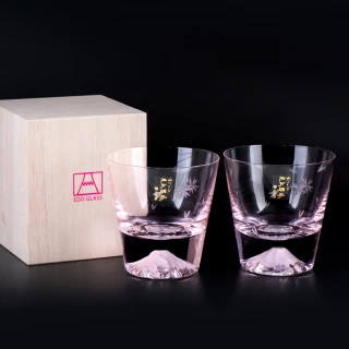 【田島硝子】富士山杯 日本手工吹製威士忌粉櫻對杯組 隨飲料變色 玻璃杯(TG21-015-RPS+TG21-015-RPS)
