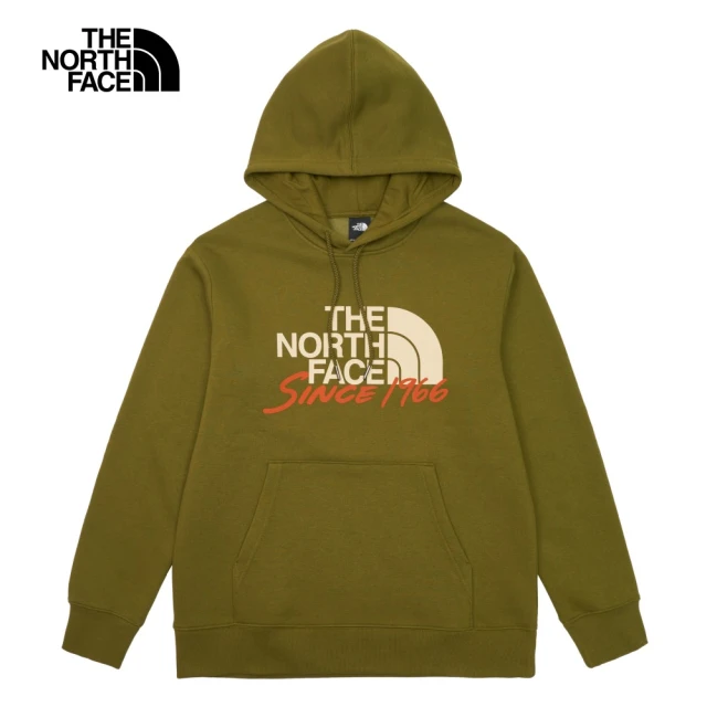 The North Face 北面男款綠色舒適保暖大尺寸LOGO印花休閒長袖帽T｜88FSPIB