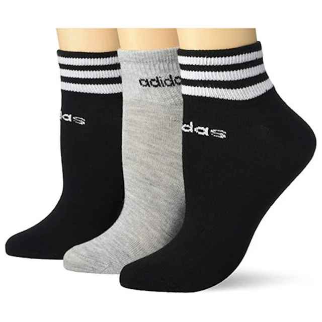 adidas 愛迪達adidas 愛迪達 2024女時尚美國進口厚襪運動條紋低切黑灰混搭3入組-網
