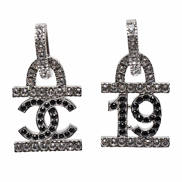 CHANEL 香奈兒 銀雙C logo水鑽鑲飾珍珠針式耳環(