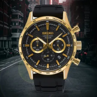 【SEIKO 精工】CS系列 輪胎紋計時手錶-黑金43mm(SSB446P1/8T63-00Y0C)