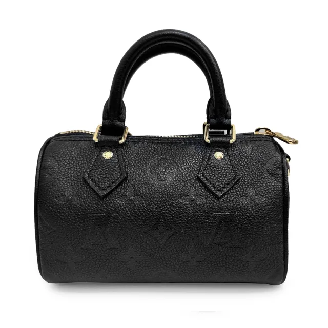 【Louis Vuitton 路易威登】M82450 經典Nano Speedy壓紋Monogram皮革迷你手提/斜背包(全新展示品-黑色)