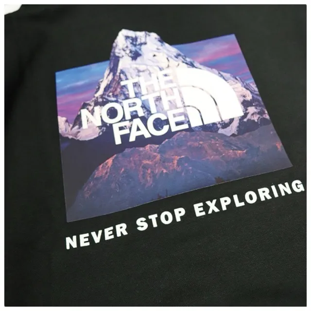 【The North Face】北臉 男女同款 背面雪山山脈 帽TEE 厚款刷毛 長袖 hoodie