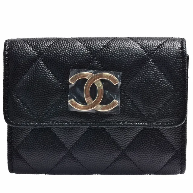【CHANEL 香奈兒】經典刻紋雙C LOGO菱格粒紋牛皮萬用卡片夾(黑色AP3141C-BLK-GP)