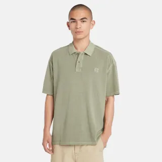 【Timberland】男款灰綠色短袖 Polo 衫(A42D5590)