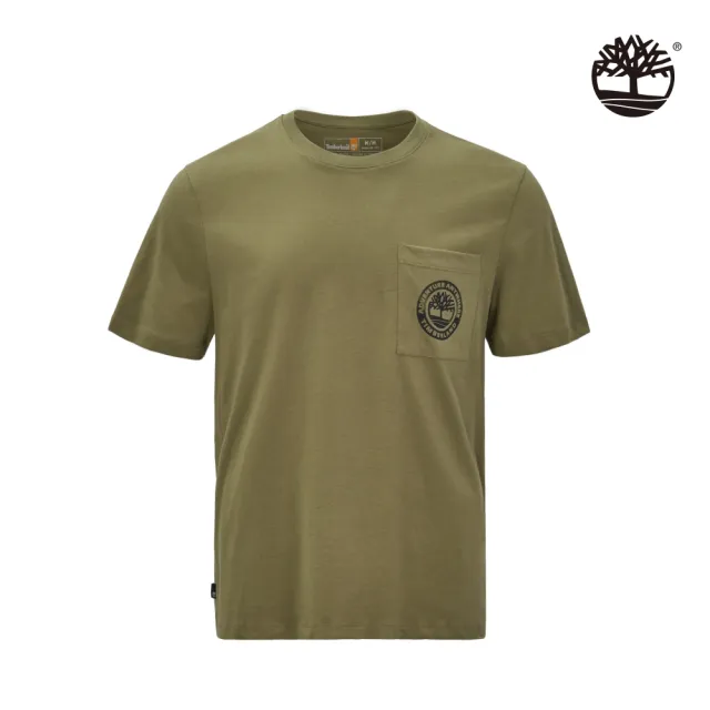 【Timberland】男款灰綠色圖案口袋短袖T恤(A2QFA590)