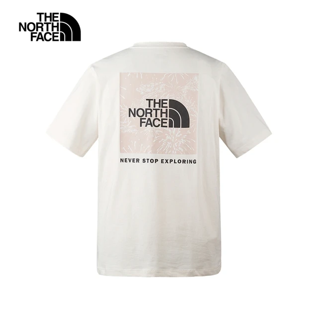 The North Face 新年款-北面男女款白色舒適透氣大尺寸煙火LOGO印花短袖T恤｜89U4QLI