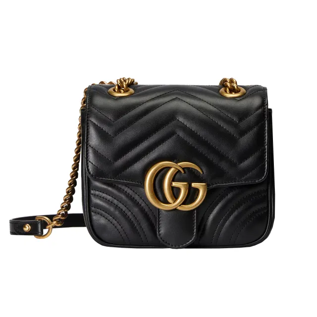 GUCCI 古馳】739682 新款Marmont系列仿舊金屬雙G LOGO方胖造形肩背/斜