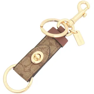 【COACH】焦糖咖啡PVC滿版LOGO包包掛飾雙圈鑰匙圈