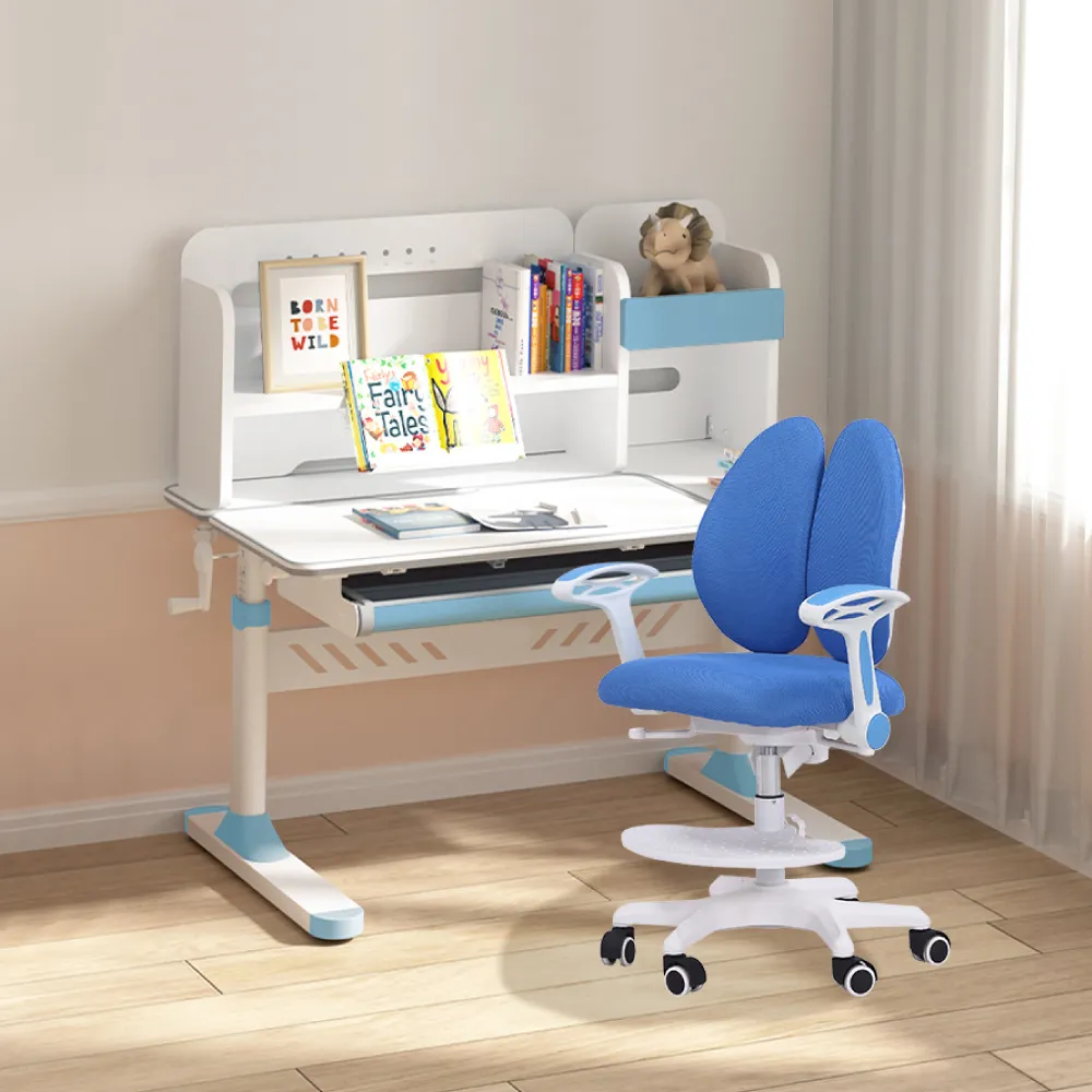【E-home】藍色LOCO洛可兒童成長桌椅組(兒童書桌 升降桌 書桌)