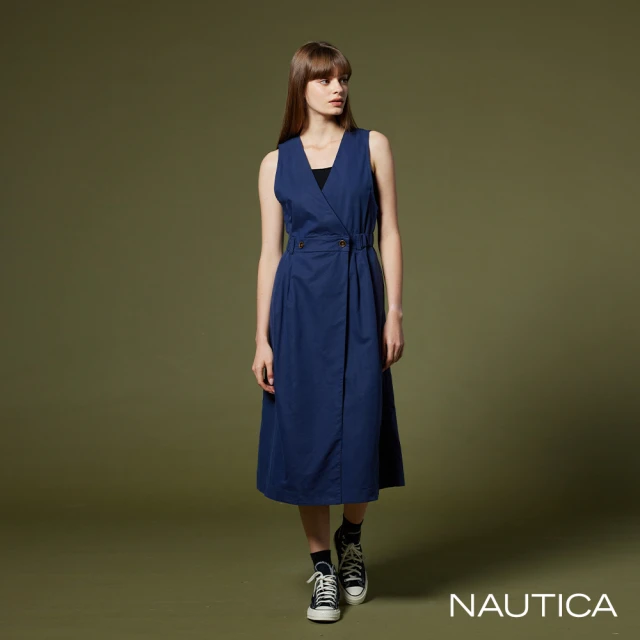 NAUTICA 女裝 交叉V領無袖洋裝(藍)