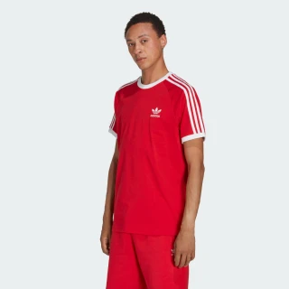 【adidas 愛迪達】上衣 男款 短袖上衣 運動 三葉草 國際碼 3-STRIPES TEE 紅 IA4852