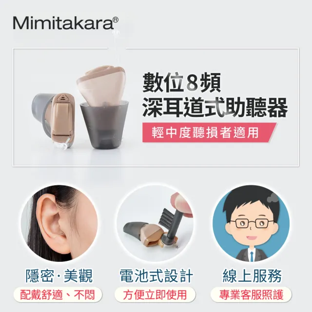 【Mimitakara 耳寶】數位8頻深耳道式助聽器 C1R 右耳(輕中度聽損適用 助聽器/輔聽器/集音器/聽力受損)