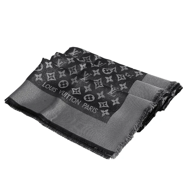 【Louis Vuitton 路易威登】M75123 經典Monogram SHINE 金銀線織花羊毛紡絲大披巾(黑色)