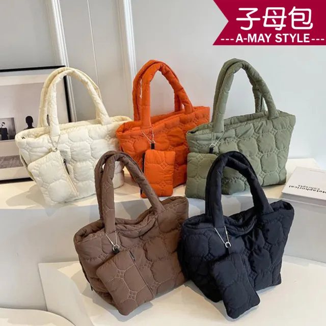 【Amay Style 艾美時尚】現貨.女包 單肩包 腋下包 子母包 泡泡太空棉車線設計側肩托特包(5色)